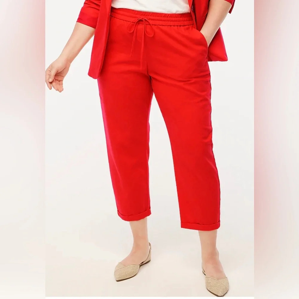 J. Crew Linen Blend Drawstring Pants in Guava Orange